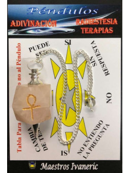 Rosenquarz Mineral Pendel mit Schlüssel Ankh