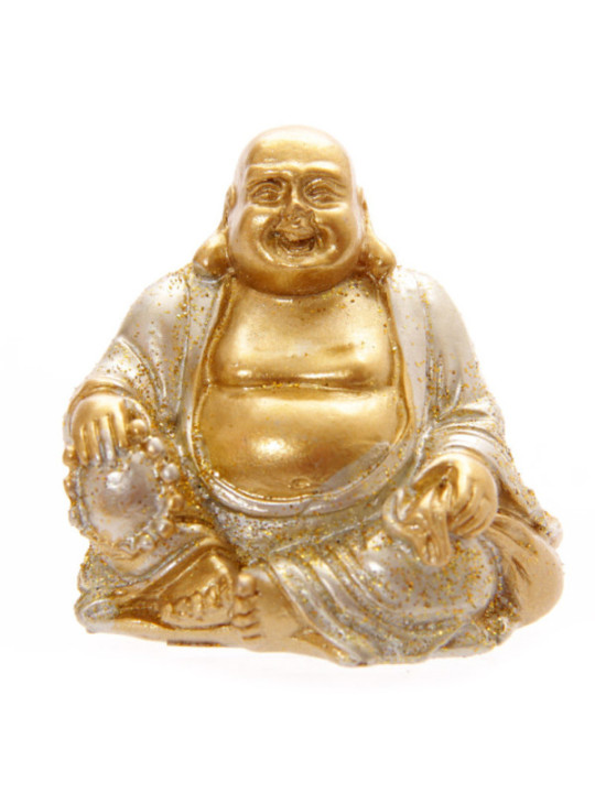 Glücklich Buddha Figur mini Robe Silber Farbe. 4 cm hoch x 4 cm breit