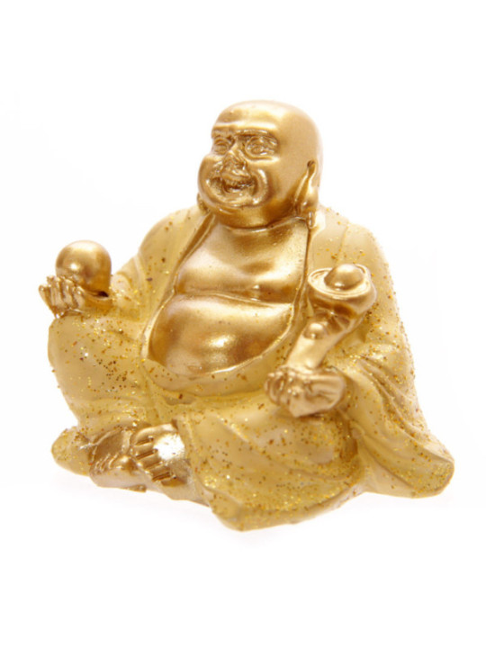 Glücklich Buddha Figur mini Gelbes Gewand. 4 cm hoch x 4 cm breit