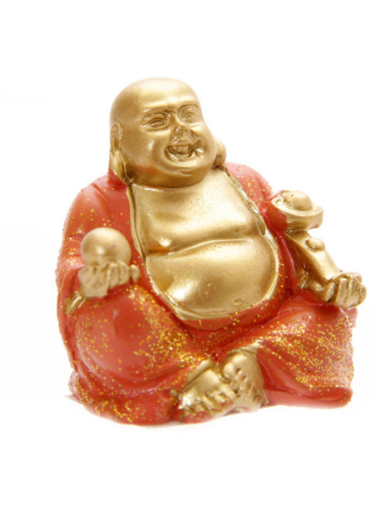 Glücklich Buddha Figur mini Orange Robe. 4 cm hoch x 4 cm breit