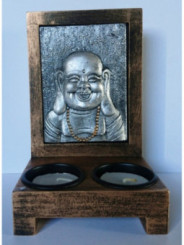 Kerzenständer aus Holz, Buddha aus Harz 10x16cm
