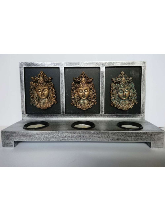 Buddha-Kerzenhalter aus Harz - Holz. 27x15,5cm