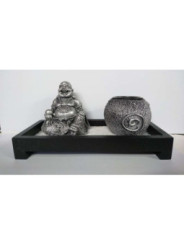 Resin Buddha Kerzenhalter und Garten Holz 23 breit x 12,5 hoch