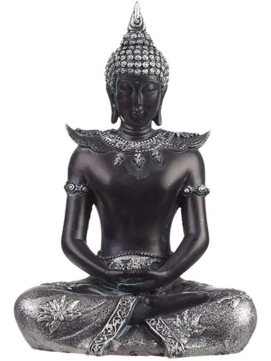 Sitzender Thai-Buddha Schwarz und Silber, 19,5 cm x 13,5 cm