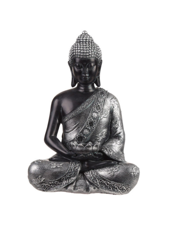 Sitzender Thai-Buddha Schwarz und Silber, 30 cm x 14,5 cm