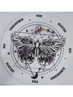 Mineral Pendel +Weißes Brett mit Holzschmetterling 27,2cm Ungefährer Durchmesser