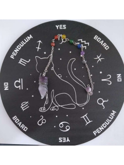 Mineralpendel +Schwarzes Brett mit Holzkatze ca. 27,2cm Durchmesser