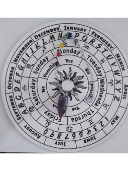 Mineralienpendel +weiße Holztafel mit Sonne ca. 27,2cm im Durchmesser