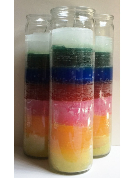 Authentic Esoterisch Kerze 7 Farben in einer dicken Glasvase