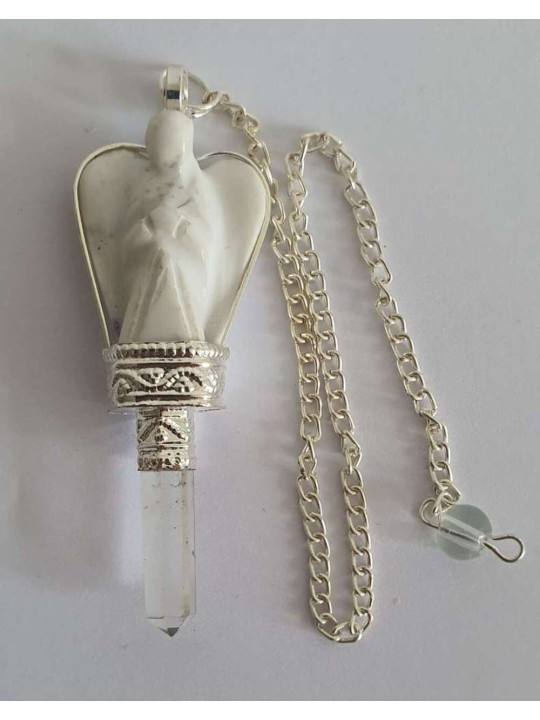 Howlite Mineral Engel Pendel mit Quarz Spitze 5 bis 6cm