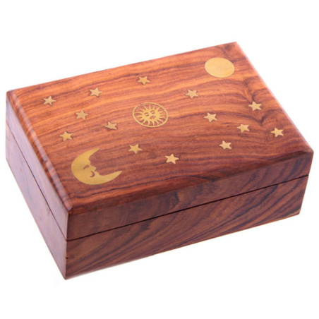 Sterne, Sonne und Mond Natürliche Holzkiste