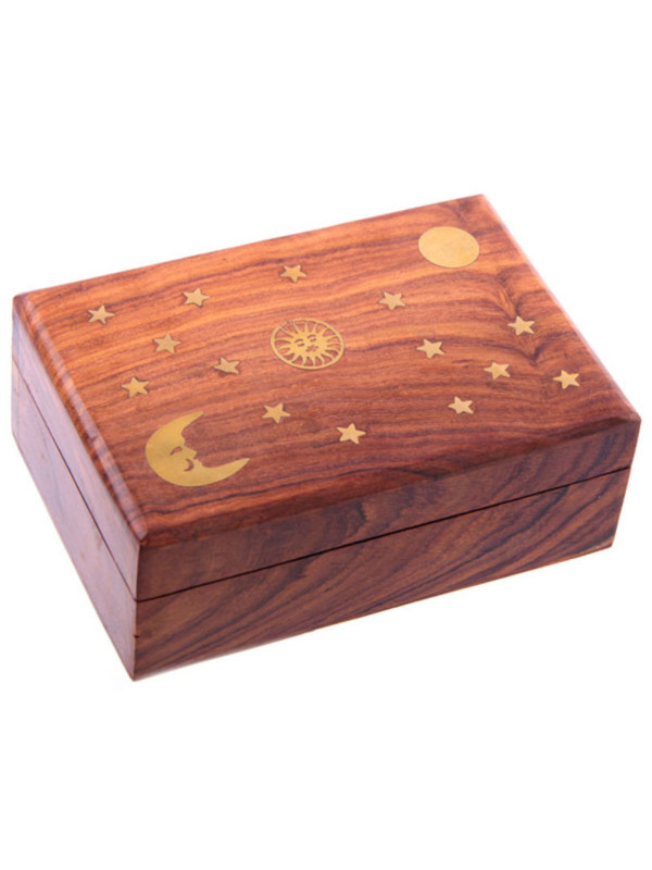 Sterne, Sonne und Mond Natürliche Holzkiste