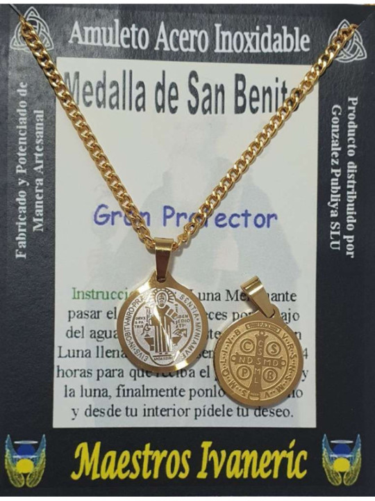 Handgefertigter Edelstahl-Talisman, Goldene Sankt-Benedikt-Medaille, Großer Beschützer