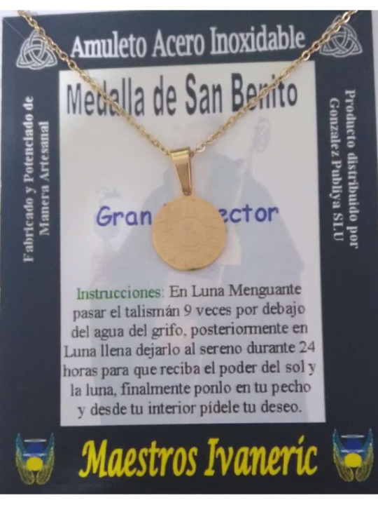 Kleiner handgefertigter goldener Talisman aus Edelstahl, Heiliger Benedikt, Großer Beschützer