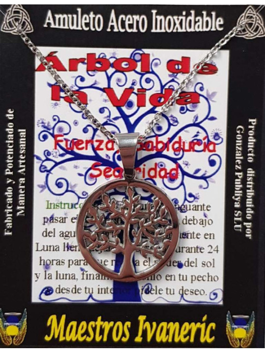 Handgefertigter Talisman aus Edelstahl, Lebensbaum