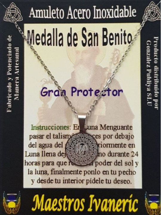 Handgefertigter Talisman aus Edelstahl, Heiliger Benedikt, Großer Beschützer
