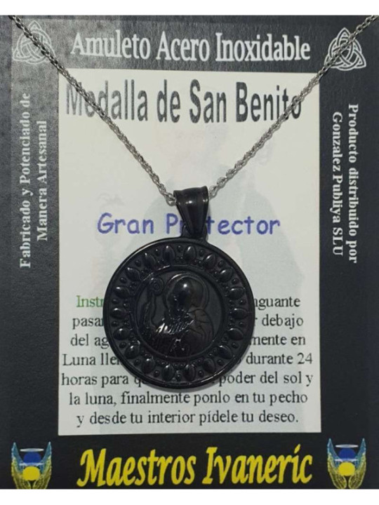 Handgefertigter Talisman aus schwarzem Edelstahl, Heiliger Benedikt, Großer Beschützer