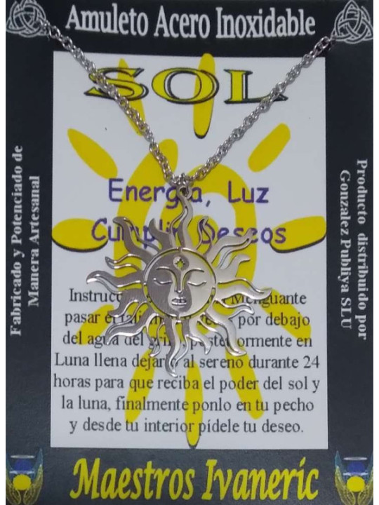 Handgefertigter Edelstahl Talisman Sonne. Energie, Licht