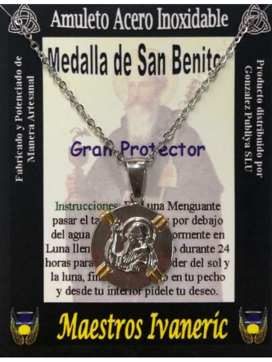 Handgefertigter Talisman aus Edelstahl, Heiliger Benedikt, Großer Beschützer