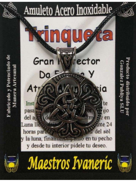 Handgefertigter Edelstahl-Talisman, Trinquette im großen keltischen Kreis