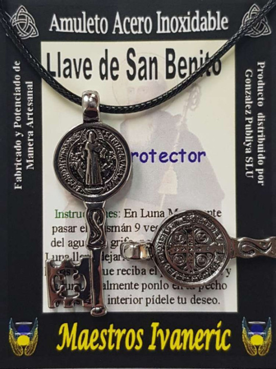 Handgefertigter großer Talisman aus Edelstahl, Schlüssel des Heiligen Benedikt