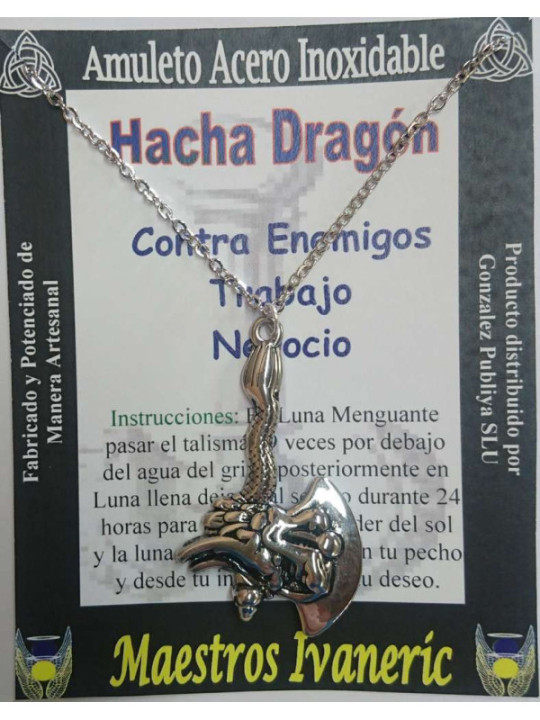 Handgefertigter Talisman aus Edelstahl, Drachenaxt