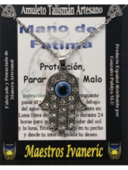 Handgefertigter Talisman Hand der Fatima mit Türkischem Auge und Quarz