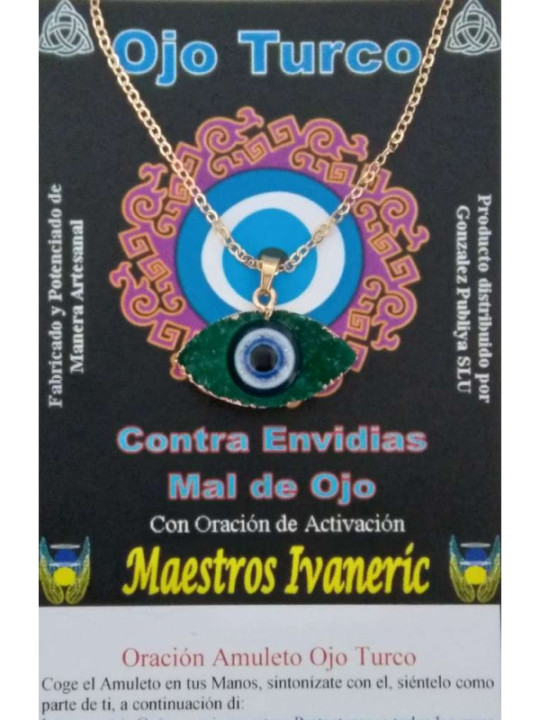Türkisauge-Amulett aus Harz mit Metall, grün