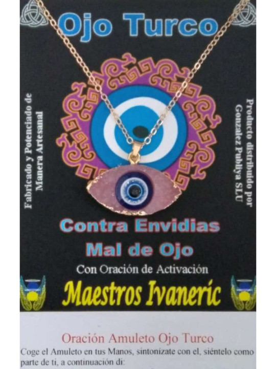 Amulett Türkisches Auge aus Harz mit Metall, rosa