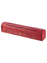 Rote Holzbox Griff Weihrauchbrenner Sonne, Mond Design