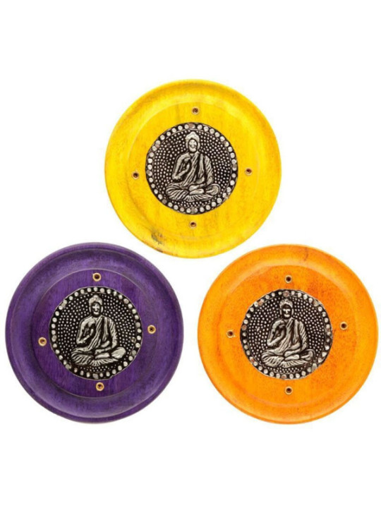 Pack 3 Einheiten Runder Griff hölzerne Weihrauchbrenner, Buddha